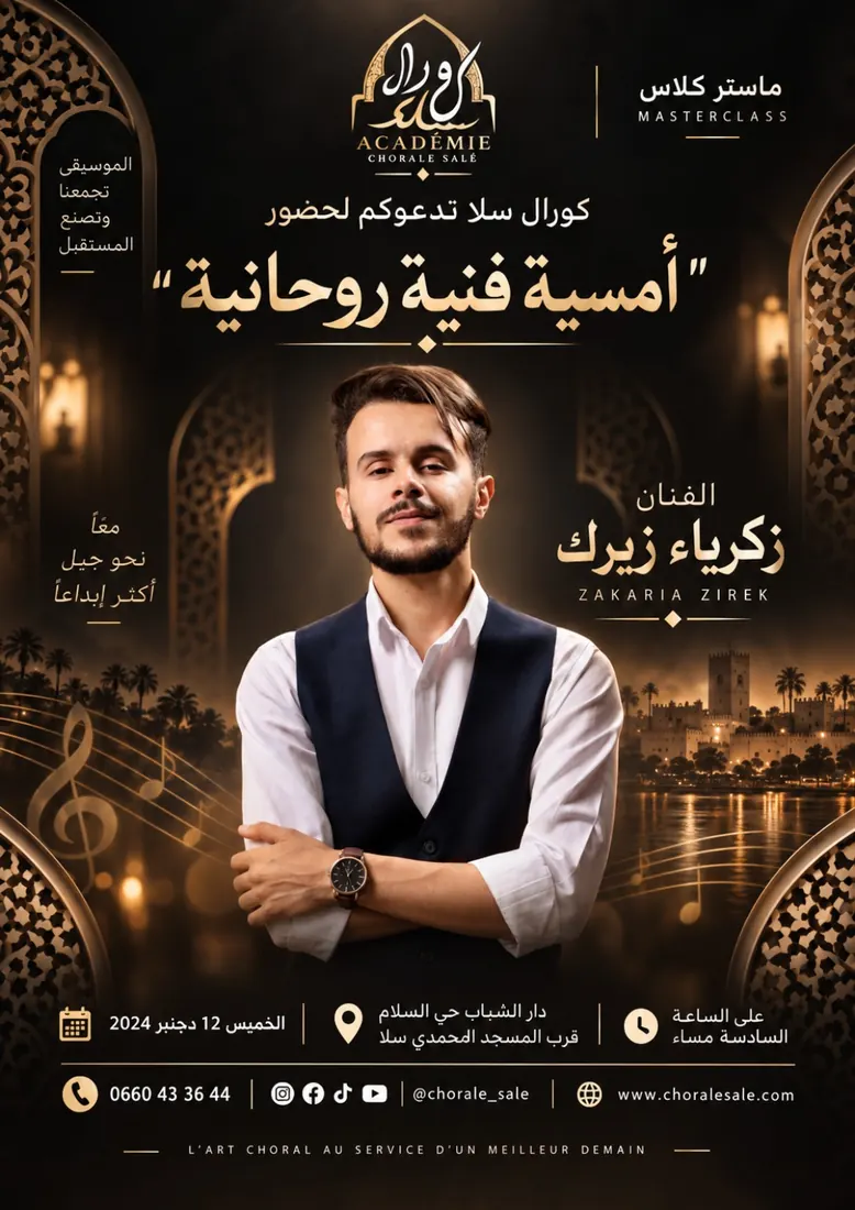 ملصق أمسية فنية روحانية مع الفنان زكرياء زيرك